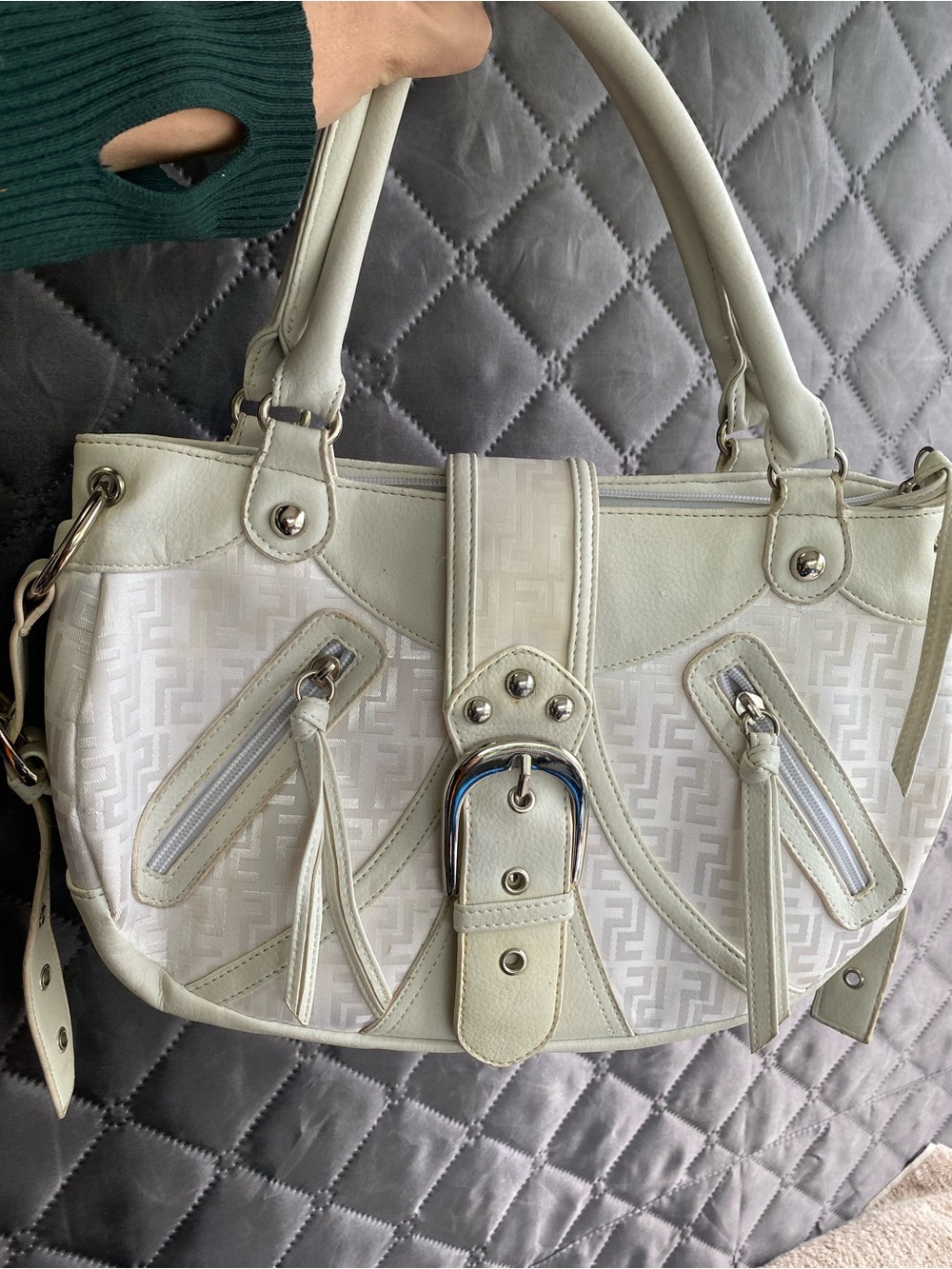 Vintage Le Chateau Y2K Monogram Buckle Shoulder Bag - Cream/White
